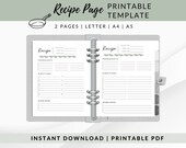 Greenery Recipe Page Template: Printable Recipe Binder (PDF)