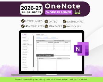 Modèle numérique professionnel de planificateur de travail OneNote 2026-2027 (téléchargement PDF)