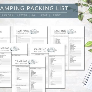 Camping Packliste | EDITIERBARER Camping Planer | Druckbare Camping Checkliste | Ultimative Camping Packliste | PDF Camping Checkliste