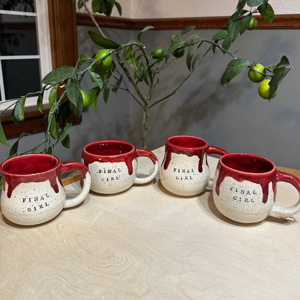 PREORDER Final Girl Mug, Bloody Mug, Horror Movie Mug, Scary Mug, Gift for Friend Mug, Hand-Thrown Handmade Pottery Made in Cheyenne Wyoming