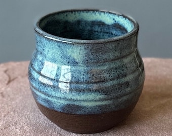 7 oz Small Speckled Blue Tumbler, Turquoise Cup, Aqua Coffee Mug, Tea Cup, Espresso Cup, Shot Glass, Handmade Pottery in Cheyenne, Wyoming