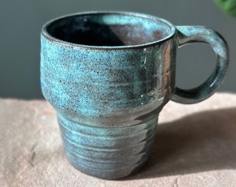 12 oz Speckled Blue Mug, Turquoise Mug, Aqua Mug, Coffee Mug, Tea Cup, Espresso Cup, Gift Mug, Handmade Ceramic Pottery in Cheyenne Wyomingw