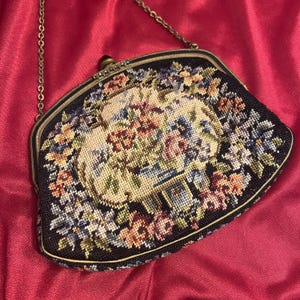 1930s Austrian Petit-Point Black Floral embroidered Mini Evening Bag- Choice!