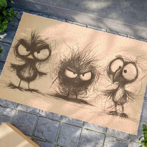 Grumpy Scribble Birds Doormat | Funny Fluffy Cartoon Entry Mat