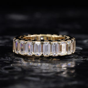 Emerald Cut Moissanite Wedding Band Full Eternity Band 14K Gold Wide Wedding Band Thick Anniversary Band Bridal Stackable Band Women's Ring