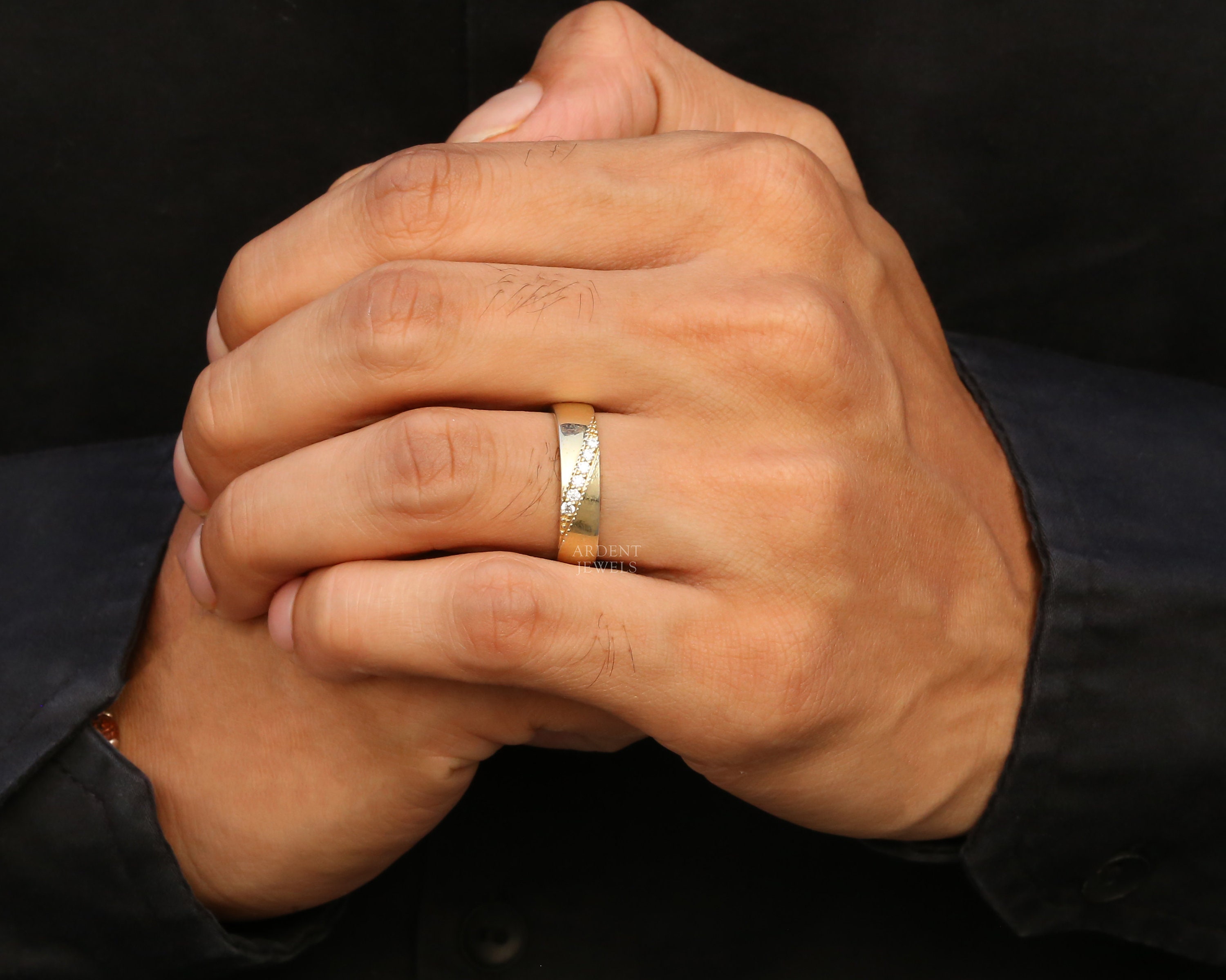 Vintage Mens Wedding Band / Engagement Band 14K Solid Gold Solitaire