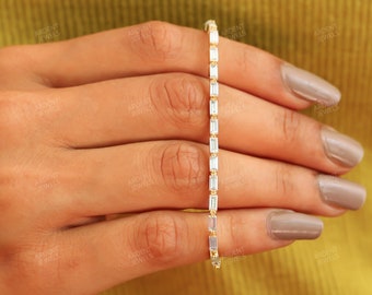 Vintage Minimalist Gold Bracelet 14K Gold Baguette Diamond Bracelet Dainty Wedding Bracelet For Women Tennis Bracelet layering Bracelet
