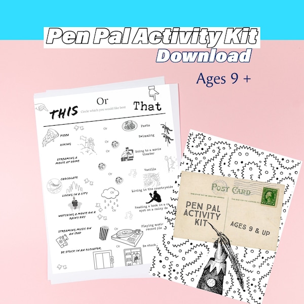 Pen pal Kit ages 9 + | downloadable stationery| Pen Pal activity sheets