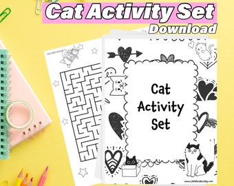 Cat Activity Set: Coloring Pages, Mazes, and More (Downloadable)