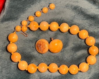 Eggyolk Yellow Necklace and Earrings, Vogue Jewelry Circa 1950's