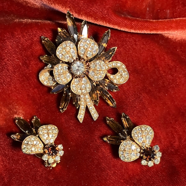 Lovely Midcentury Blossom Brooch & Earrings, Carnegie?