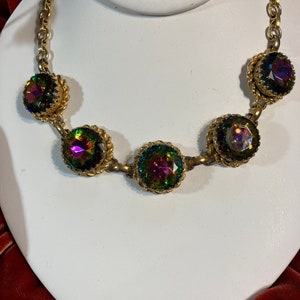 Schiaparelli Demi-Parure, Watermelon Headlight Necklace, Brooch & Earrings in Medium Vitrail image 3
