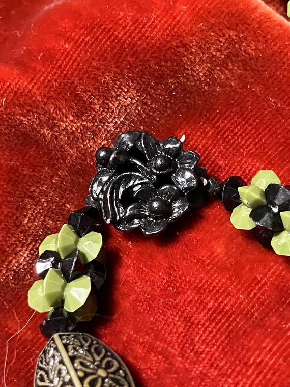 1960's 24" Beaded Necklace and Earrings in Black … - image 3