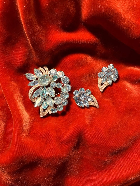 Eisenberg Ice Brooch and  Earrings, Rhodium Plated