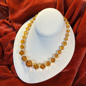 1920&#39;s Czech Glass Necklace, Graduated Faceted Beads in Deep Honey Color
