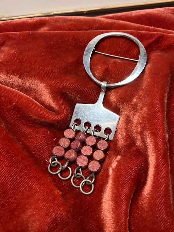 Anna Greta Eker Sterling Silver and Birch Brooch, Midcentury Norway