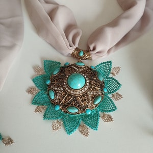 Traditional Turkish Handicraft Oya Needle Lace Scarf,  Needle Lace Necklace, Mother'S Day Gift, Birthday Gift,  Turquoise Scarf Gift