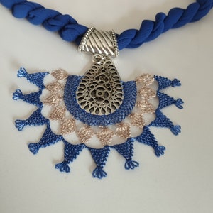 Traditional Turkish Handicraft Oya  Needle Lace Necklace, Mother's Day Gift, Birthday Gift,  Dark Blue  Necklace  Gift, gift for her