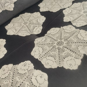 80&#39;s vintage 7 pieces handicraft knitted lace cover, beige color lace cover