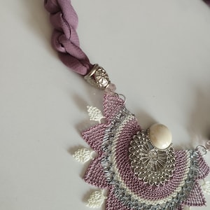 Traditional Turkish Handicraft Flower Pattern Needle Lace Necklace, Mother&#39;S Day Gift, Birthday Gift, Purple Necklace Gift
