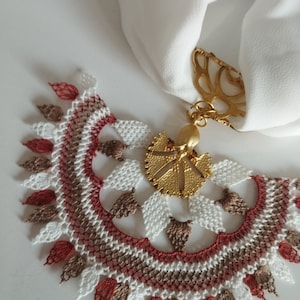 Traditional Turkish Handicraft Needle Lace Scarf, Flower Pattern  Needle Lace Necklace, Mother'S Day Gift, Birthday Gift, White Scarf Gift