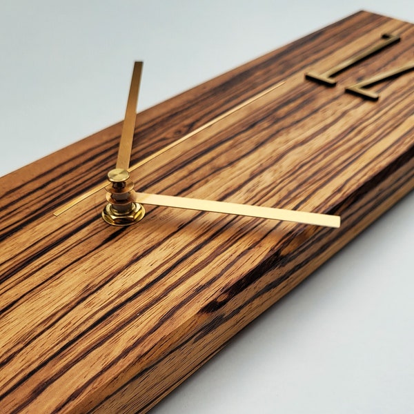 Modern wall clock, wooden, Minimal design, Zebrano wood,