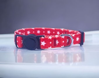 Customizable Cat Collar,  Red Cat Collar with White Stars