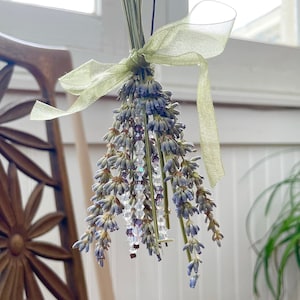 Dried Flower, Lavender Broom Hanging Car Charm, Crystal Beaded Charm, Real Plant
