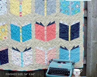 Book Nerd Quilt Pattern, Book Themed Modern Quilt Pattern, Quilt Patterns PDF, Sewing Patterns