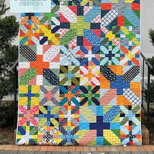 Double Crossed Modern Quilt Pattern PDF, Cross Quilt Pattern, Fat Quarter Quilt Pattern, Scrappy Quilt Pattern, PDF Quilt Pattern
