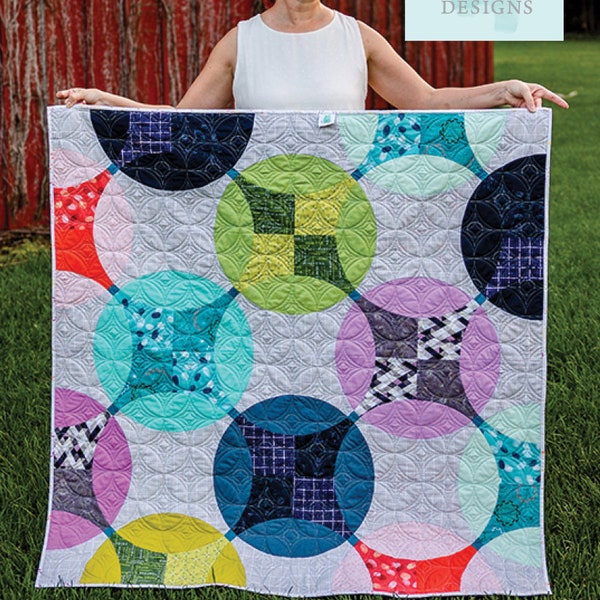 Spotlight Quilt Pattern PDF, Modern Circle Quilt Pattern, Curved Piece Quilt, PDF Quilt Pattern