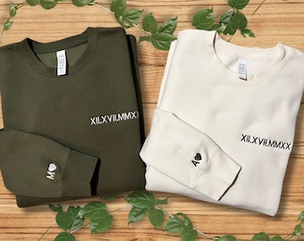 Roman Numeral Sweatshirt | Custom Matching Couple Jumper | Couple Gift | Anniversary Date Sweater | Engagement Sweater | Initial on sleeves