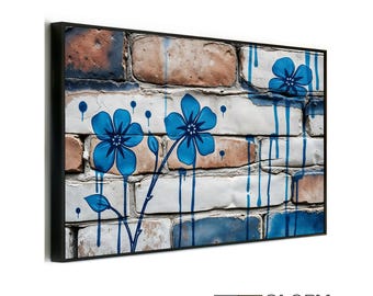 Impresión artística de grafiti floral: Flores urbanas en azul intenso (descarga digital)