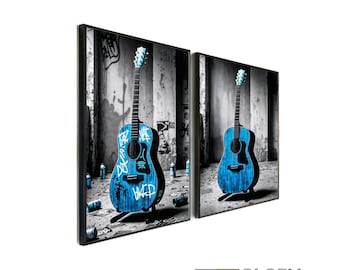 Acoustic Guitar Art Print Set: Blue Urban Grunge (Digital Download)