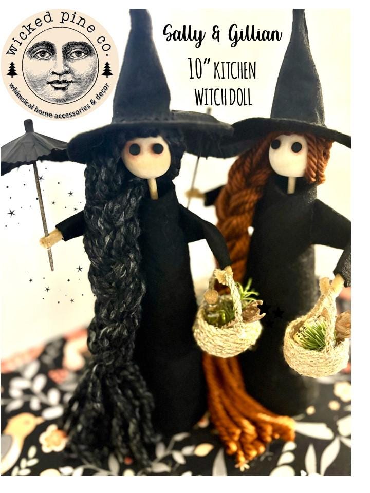 Whimsical 10" Kitchen Witch Dolls - *** SALE***** Gilly & Sally Owens Inspired Set - Practical Magic Decor