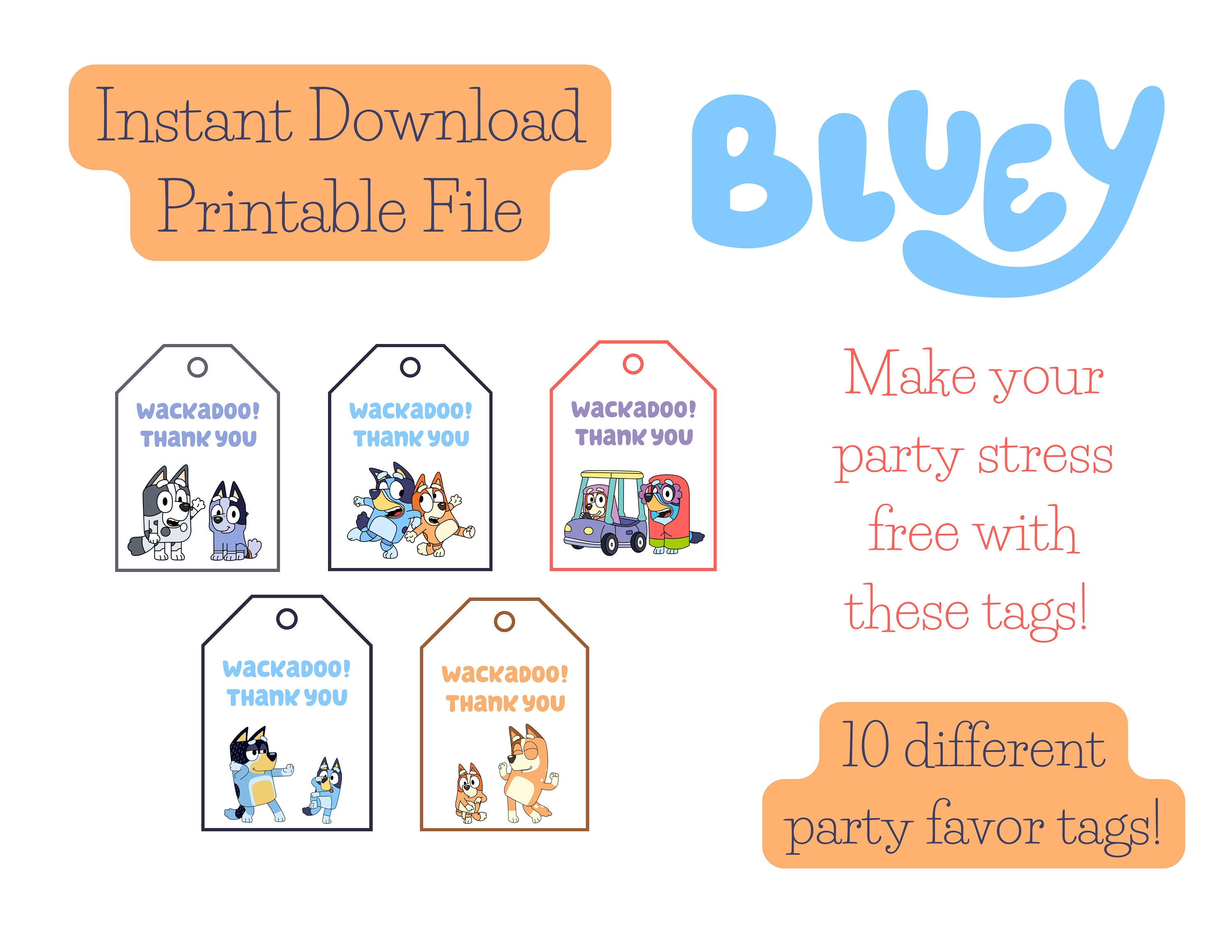 Bluey Party Favor Tags Bluey Gift Tags Wackadoo Thank You Etsy Denmark