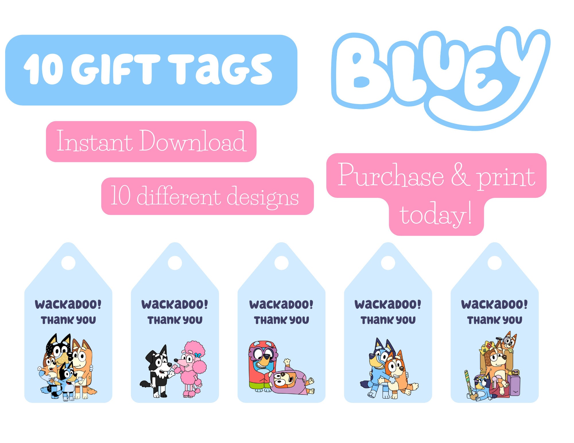 Bluey Party Favor Tags Bluey Gift Tags Wackadoo Thank You Etsy Australia