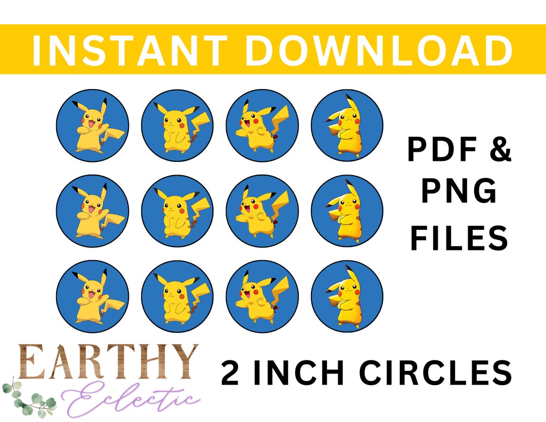 Pikachu Cupcake Topper 2 Inch Circle Pokemon Printable Etsy
