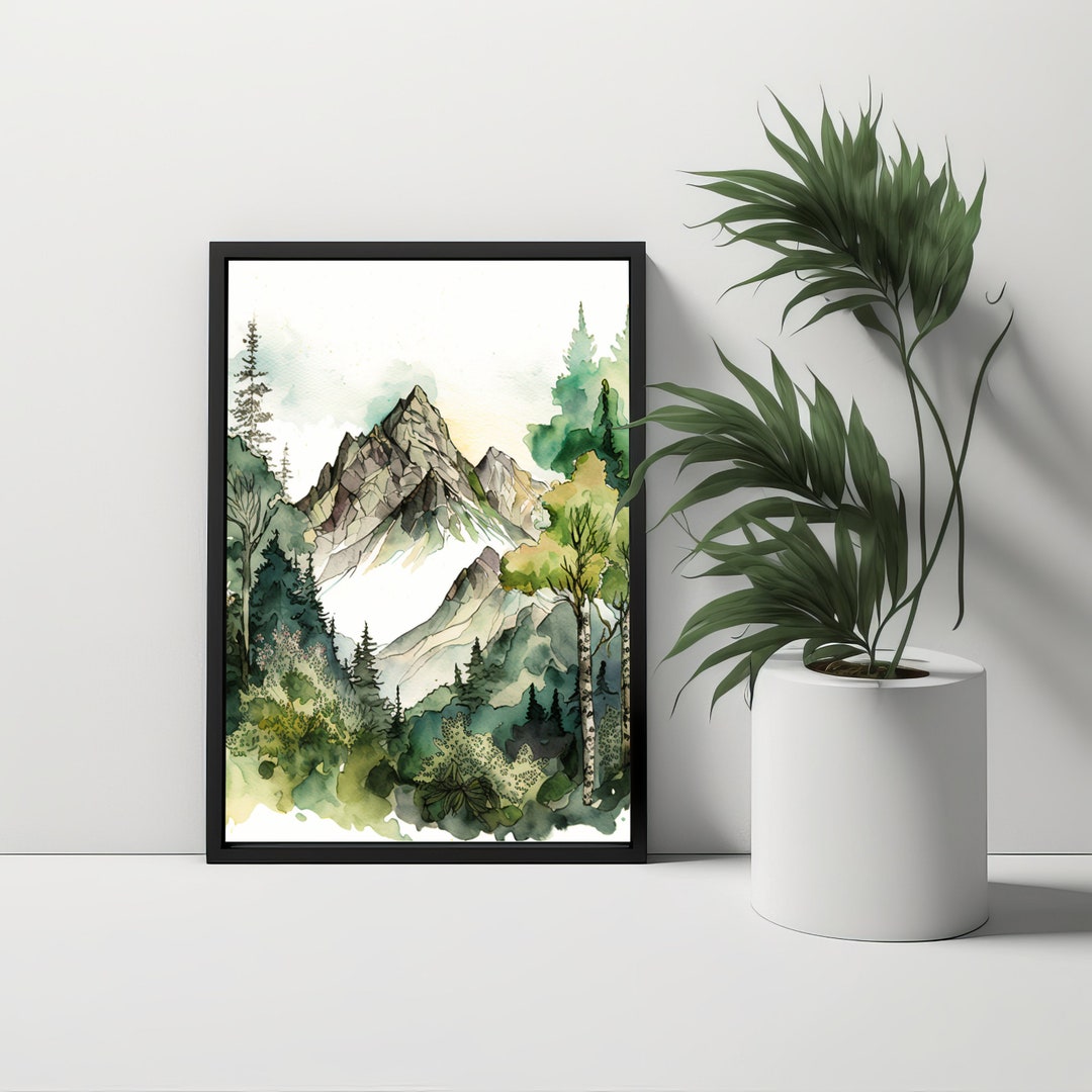 Mountain Art Print Set Landscape Wall Art Watercolor Forest - Etsy