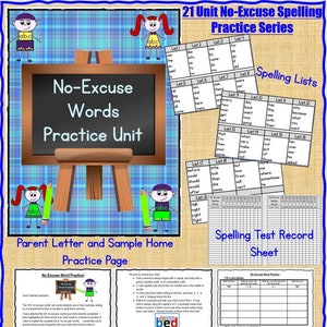 Spelling - No-Excuse Words Spelling - 21 Unit Student PDF Printable Practice, No PREP