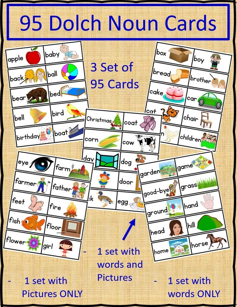 Sight Words - Dolch 95 Nouns Picture and Word Flashcards | PRINTABLE ...