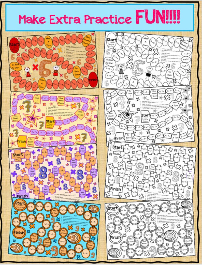 Multiplication Basic Facts Gameboards - Etsy