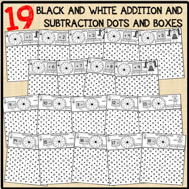 Addition and Subtraction Within 20 Dots and Boxes Math Games - Etsy
