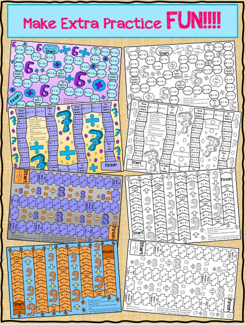 Division Basic Facts Gameboards Math Game Printables - Etsy