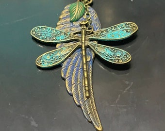 Dragonfly and Wing Necklace -Lapis Blue And Turqoise