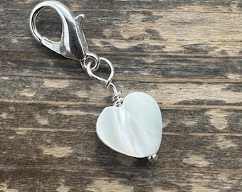 Shell Heart  Clip On Charm, Zipper Pull, Purse Charm