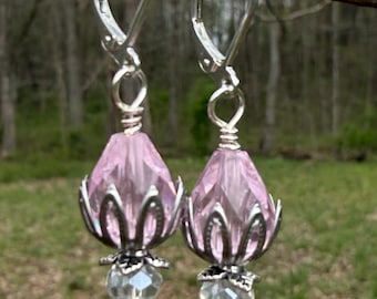 Pink and Clear Crystal Vintage Inspired Earrings