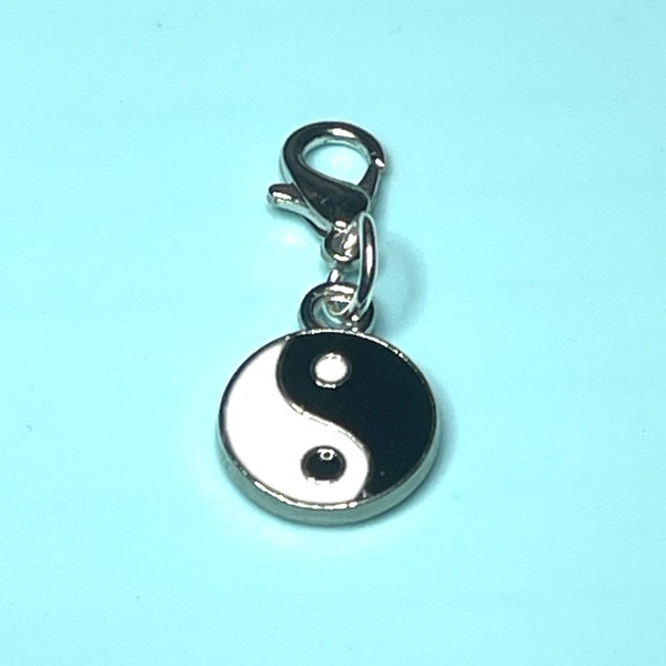 Clip On Charm - Zipper Charm - Bag charm - Bracelet Charm Silver Tone| Yin and Yang charm