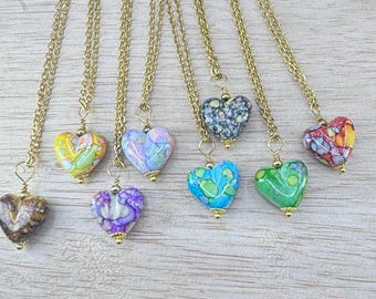 Colorful Watercolor Heart Pendant Necklace - 8 color choices