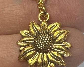 Gold Tone Sunflower Clip On Charm – Zipper or Bracelet Charm